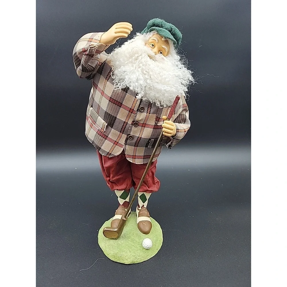 Vintage Golfer Santa Claus Figurine 12 Inch Plaid Jacket Christmas Decor Golfing